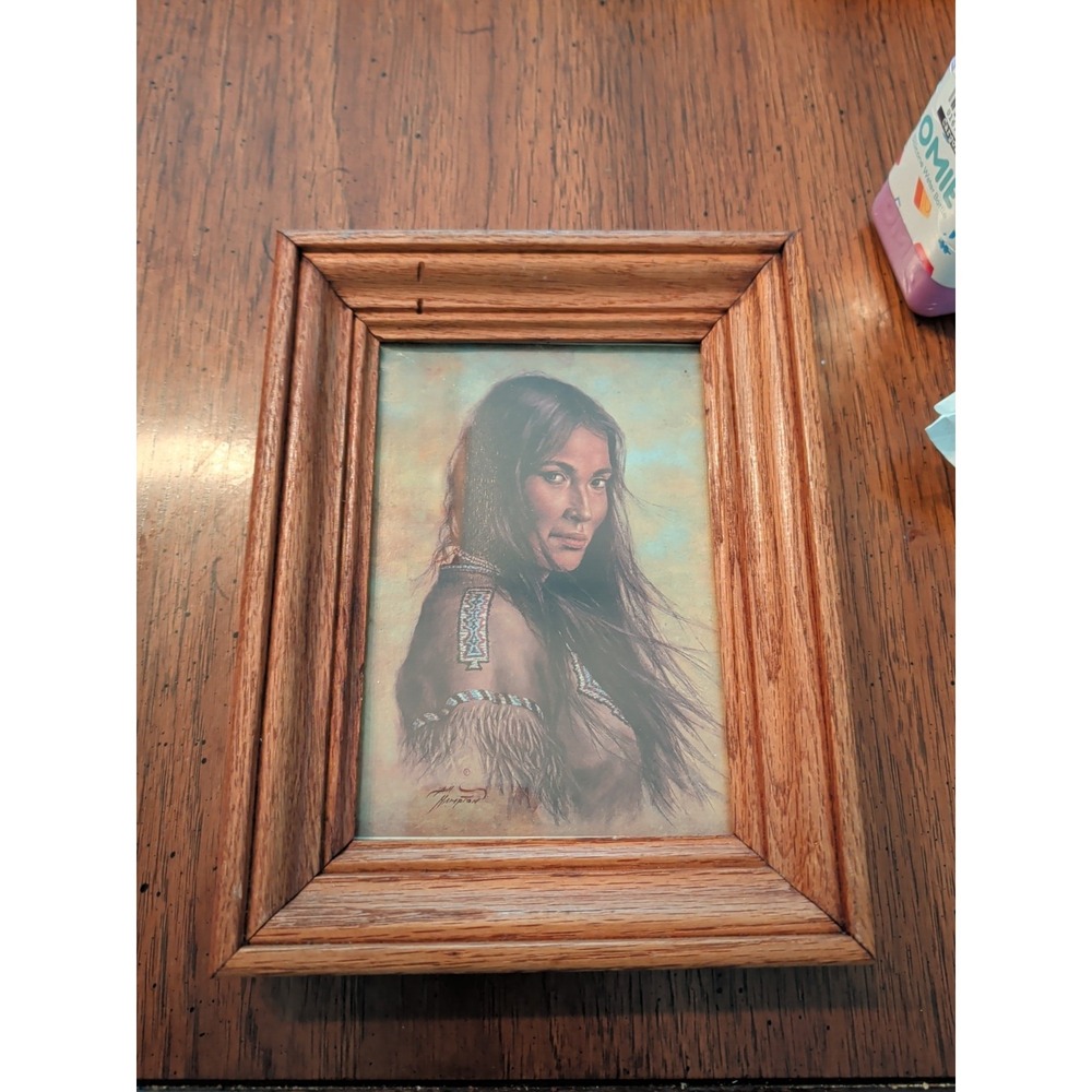 Vintage‎ Bill Hampton Indian Princess Wood Print Native American Art Wall Hang